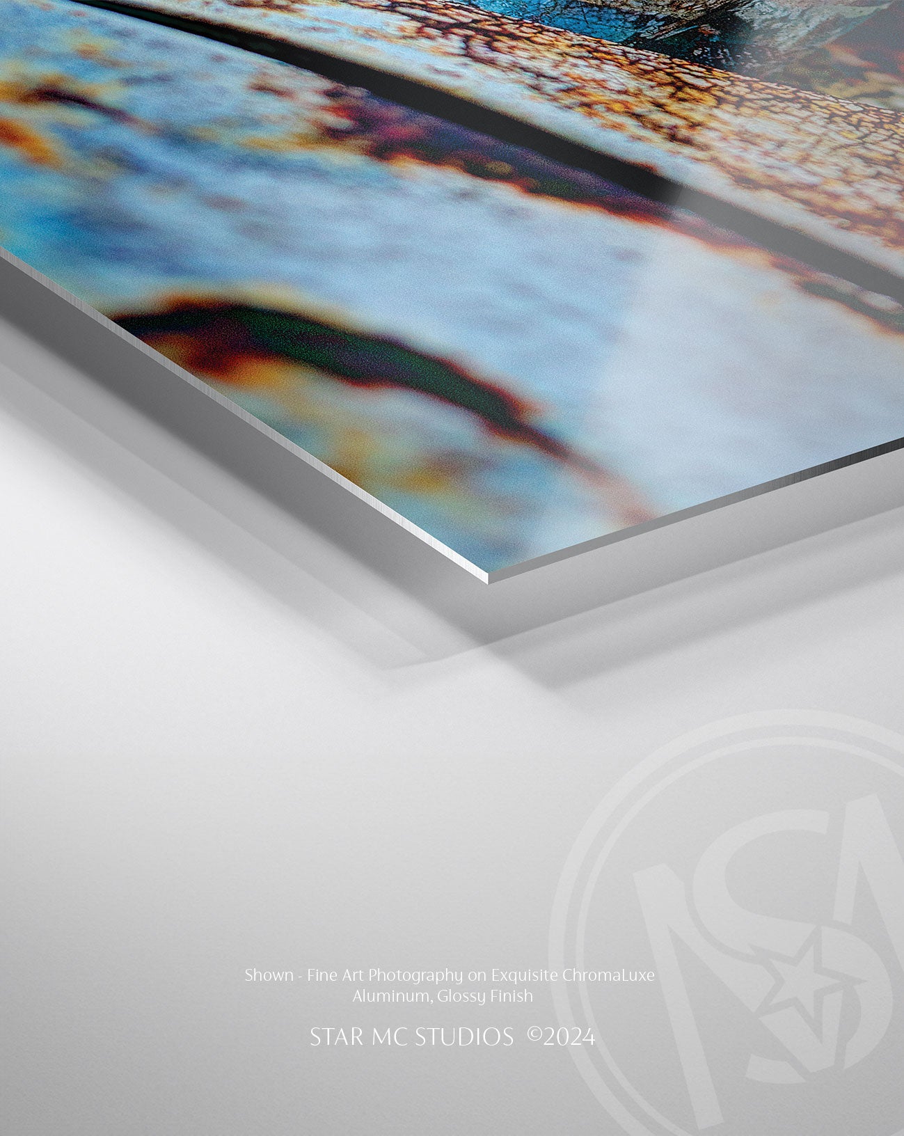 Close-up of a patina-covered vintage GMC truck door, captured in limited edition fine art photography—textured, moody wall art printed on ChromaLuxe metal or Museum Quality Fine Art Paper.