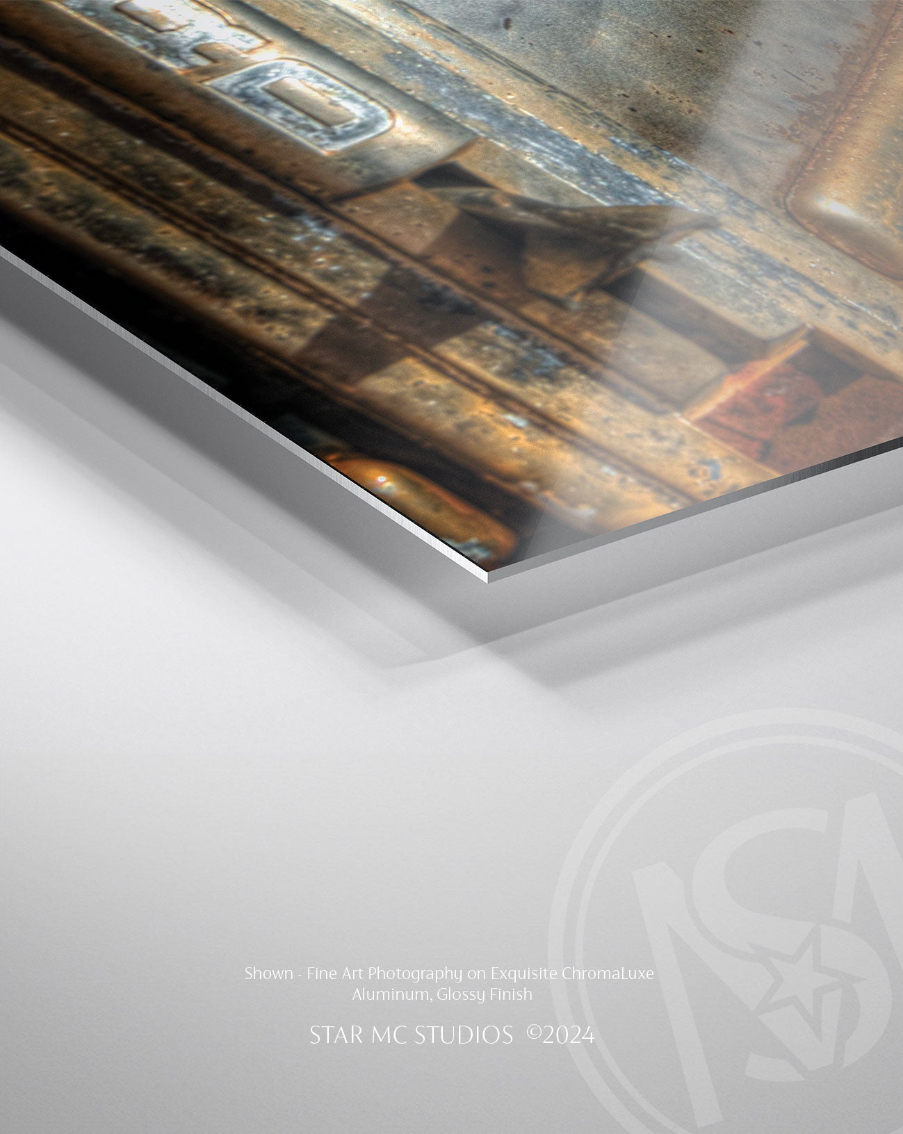 Close-up of a vintage 1941 Ford F-100 truck illuminated by golden twilight, captured in limited edition fine art photography—rustic Southern wall art for collectors.