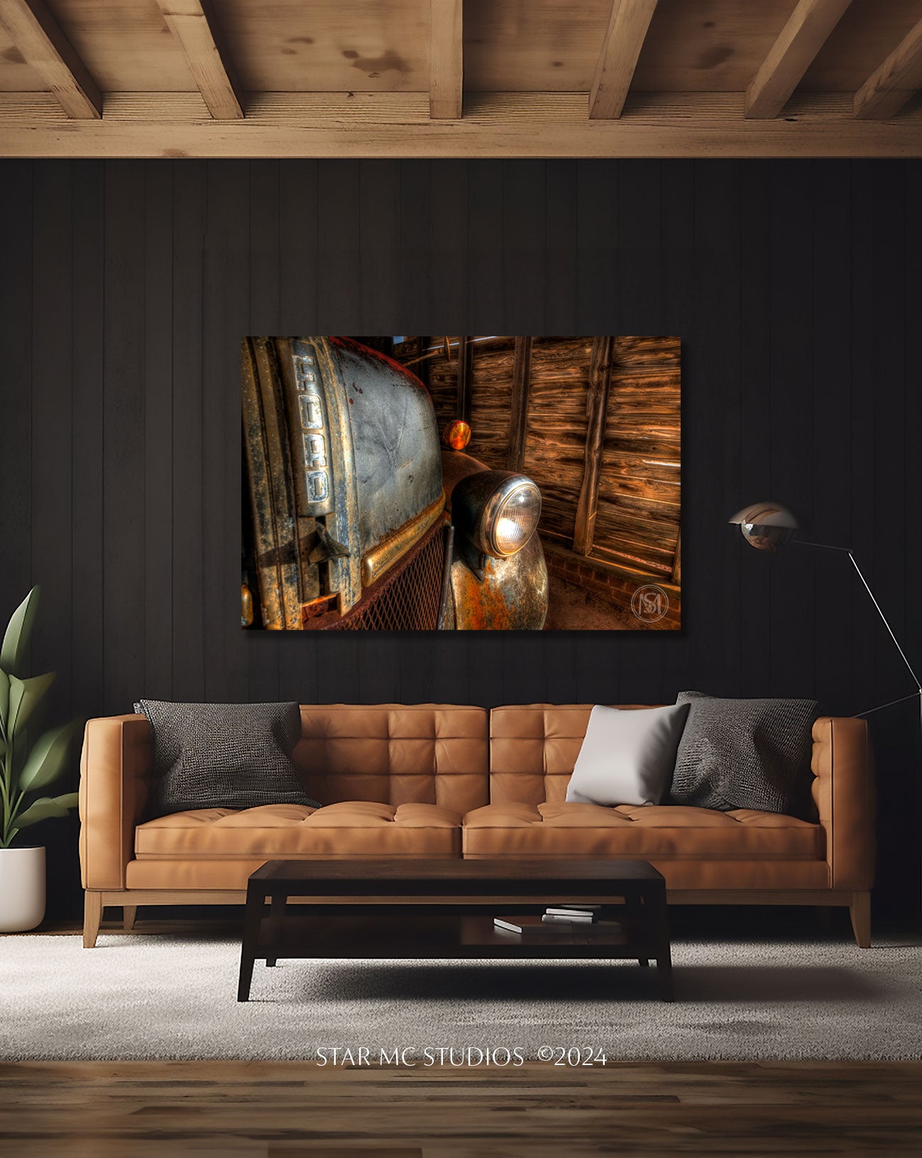 Close-up of a vintage 1941 Ford F-100 truck illuminated by golden twilight, captured in limited edition fine art photography—rustic Southern wall art for collectors.