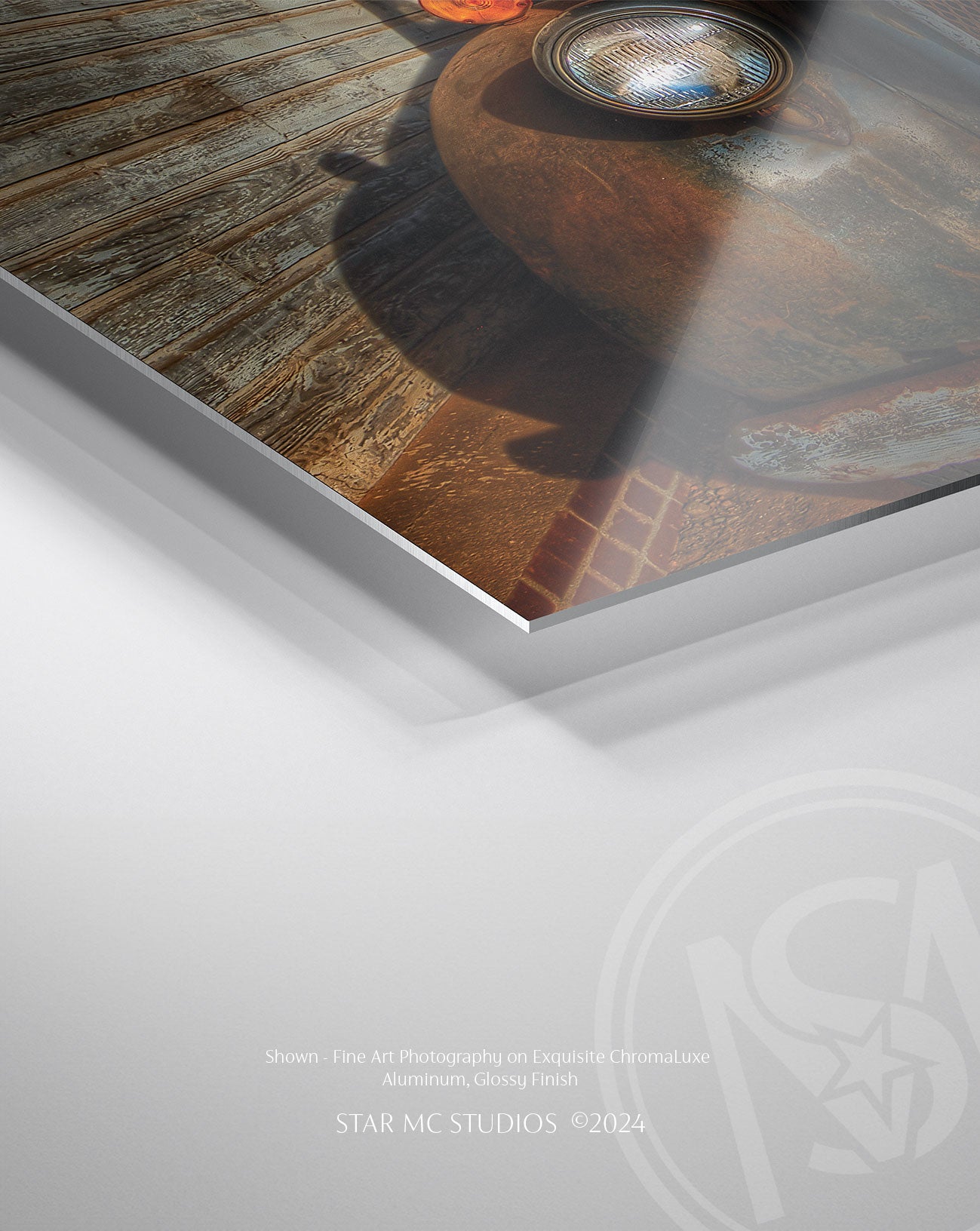 Vintage 1941 Ford F-100 truck illuminated by golden twilight inside an old corn shed, captured in limited edition Southern fine art photography.