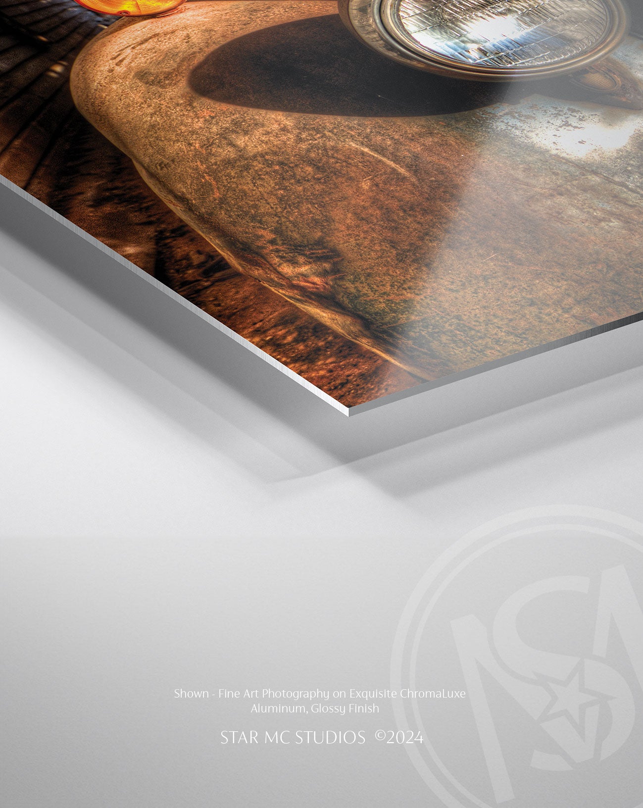 Close-up of a weathered 1941 Ford F-100 truck at dusk inside a corn shed, captured in limited edition Southern fine art photography—nostalgic and reflective.