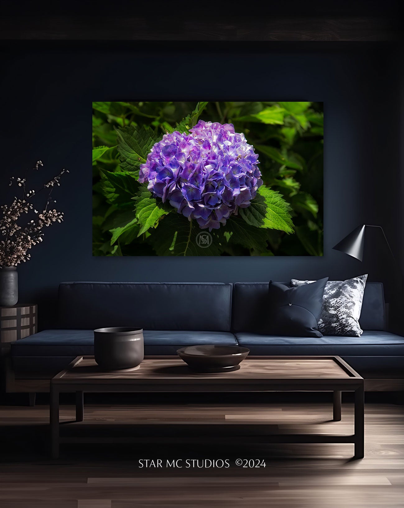 Vibrant purple and green hydrangea bloom captured in glowing sunlight, featured in limited edition Southern fine art photography—botanical and timeless.