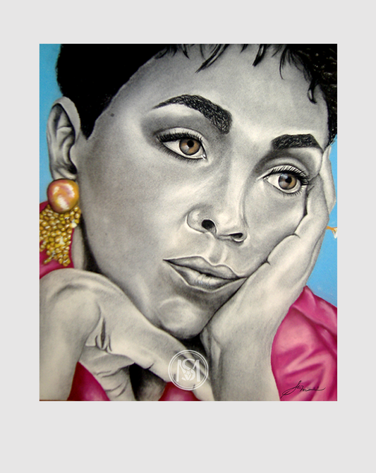 Original Mixed media fine art charcoal portraiture of Anita Baker by Star Mc Studios local Atlanta area photographer and artist, Starlyss McSlade.