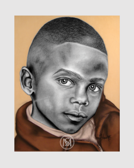 Commissioned charcoal and pastel portrait of beloved Mothers' son capturing his beautiful eyes by local Atlanta Area Artist and Photographer, Starlyss McSlade.