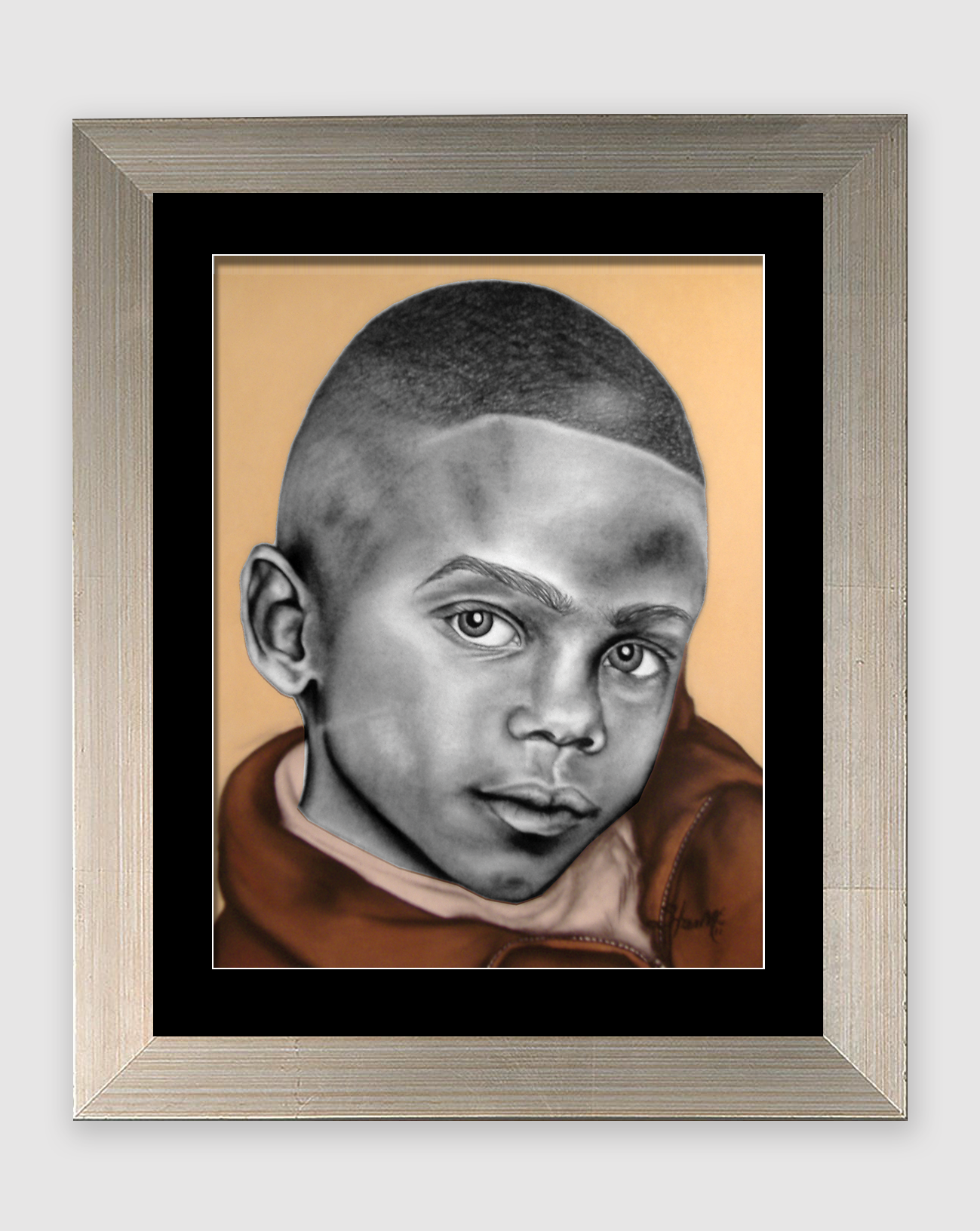 Commissioned charcoal and pastel portrait of beloved Mothers' son capturing his beautiful eyes by local Atlanta Area Artist and Photographer, Starlyss McSlade.