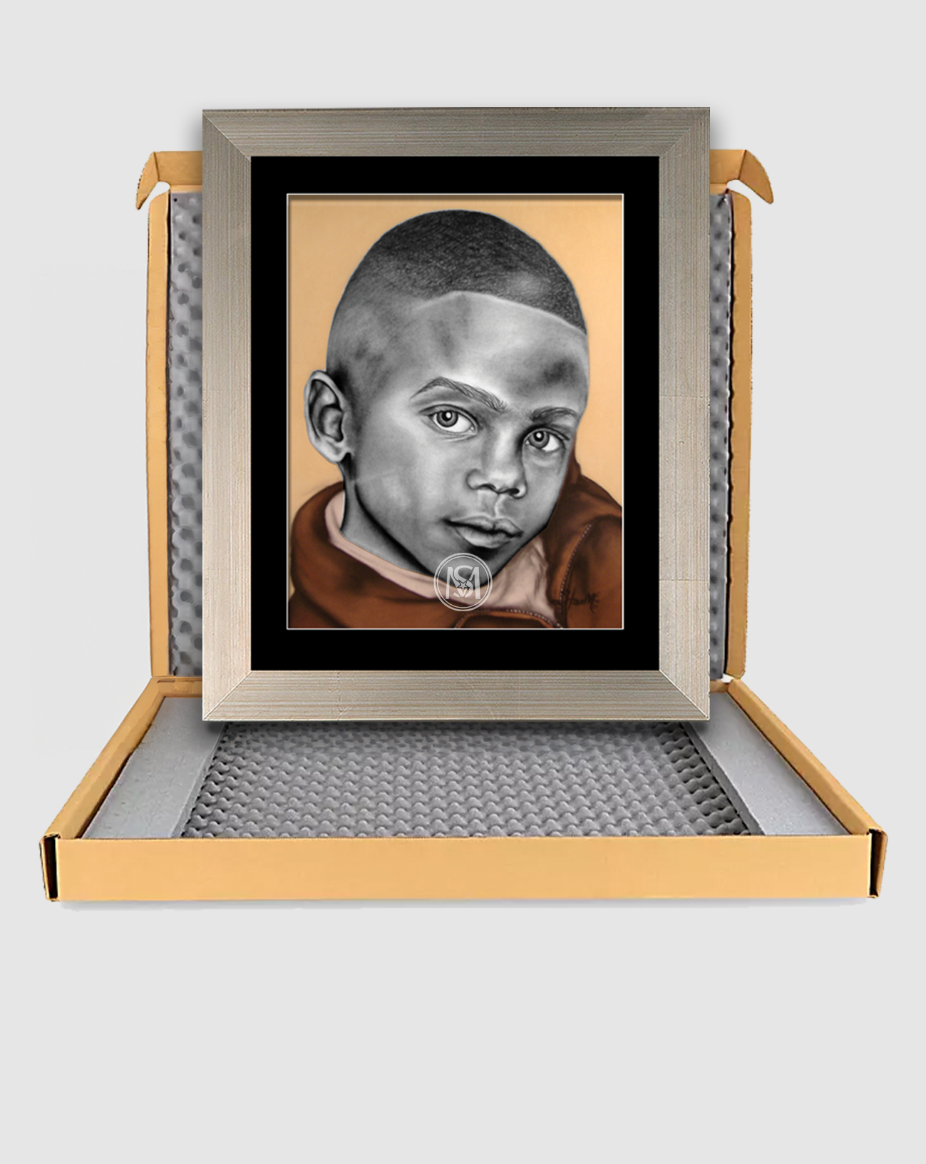 Commissioned charcoal and pastel portrait of beloved Mothers' son capturing his beautiful eyes by local Atlanta Area Artist and Photographer, Starlyss McSlade.